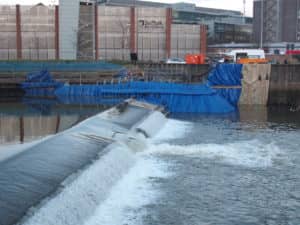 Tidal River weir fish pass-sluice repair work using Portadam temporary dams
